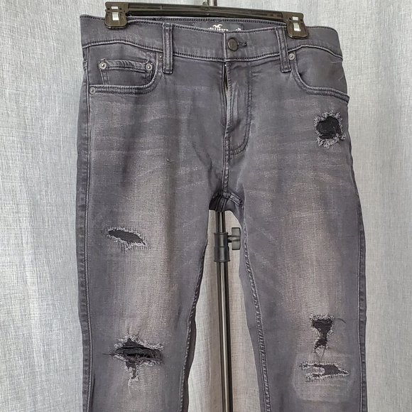 Hollister Men's Distressed Black Jeans Size 30 Super Skinny - Picture 1 of 3